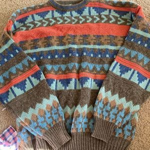 Mens Vintage Colorful Western Style Wool Sweater